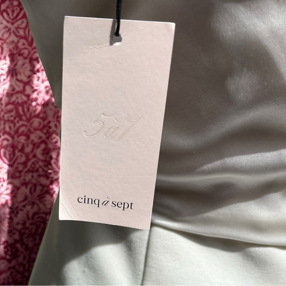 🌻 CINQ À SEPT Cara Ivory Short Draped-tie Satin Silk Combo Mini Dress Size 10 - Picture 11 of 13